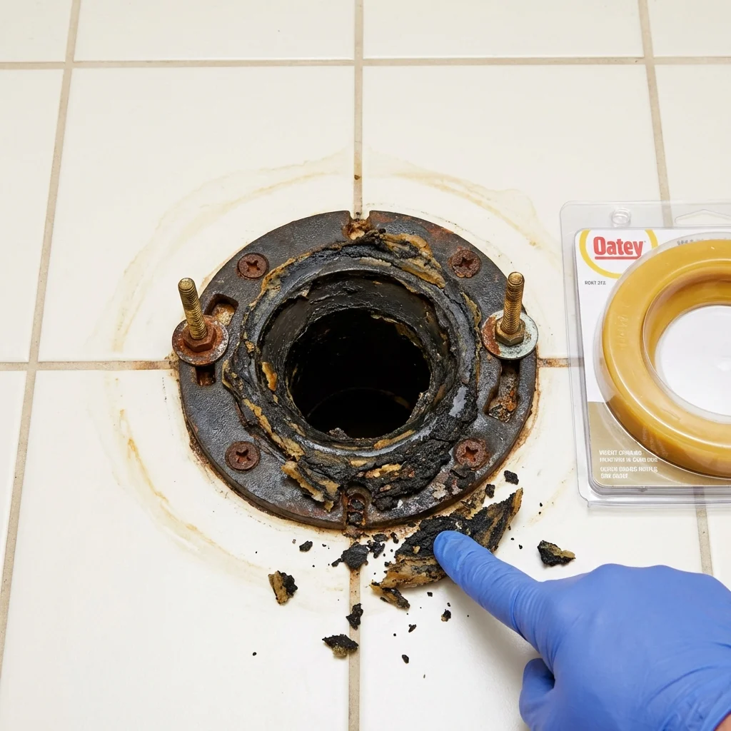 Failed wax ring showing water seepage at the base of a toilet in a Bunkerville, NV home