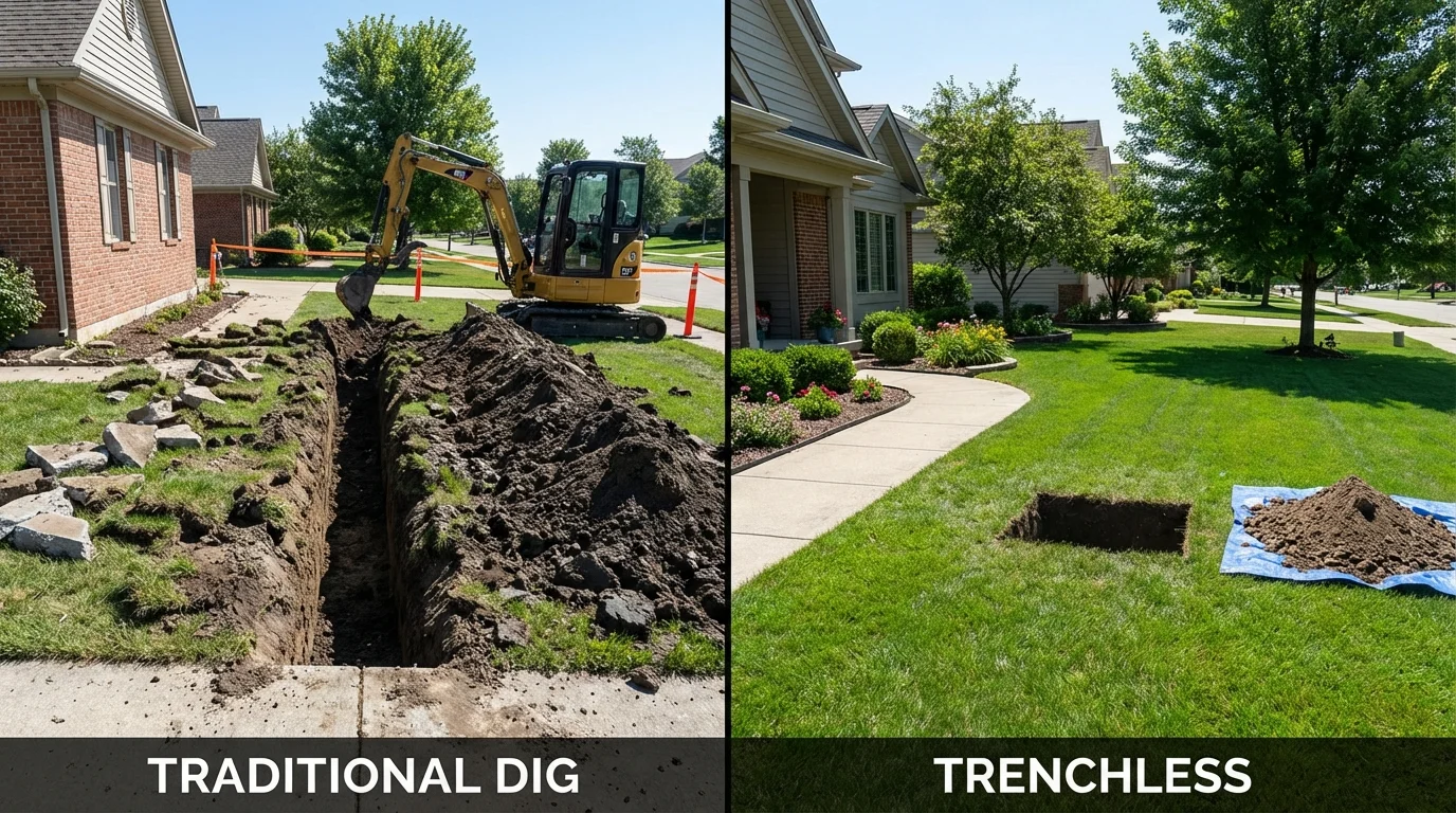 Trenchless sewer repair with minimal yard damage versus traditional excavation in Bunkerville, NV
